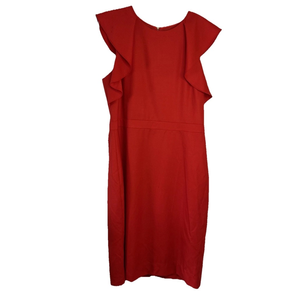 NWT $148 J Crew Ruffle Shoulder Sleeveless Wool Shift Orange 12